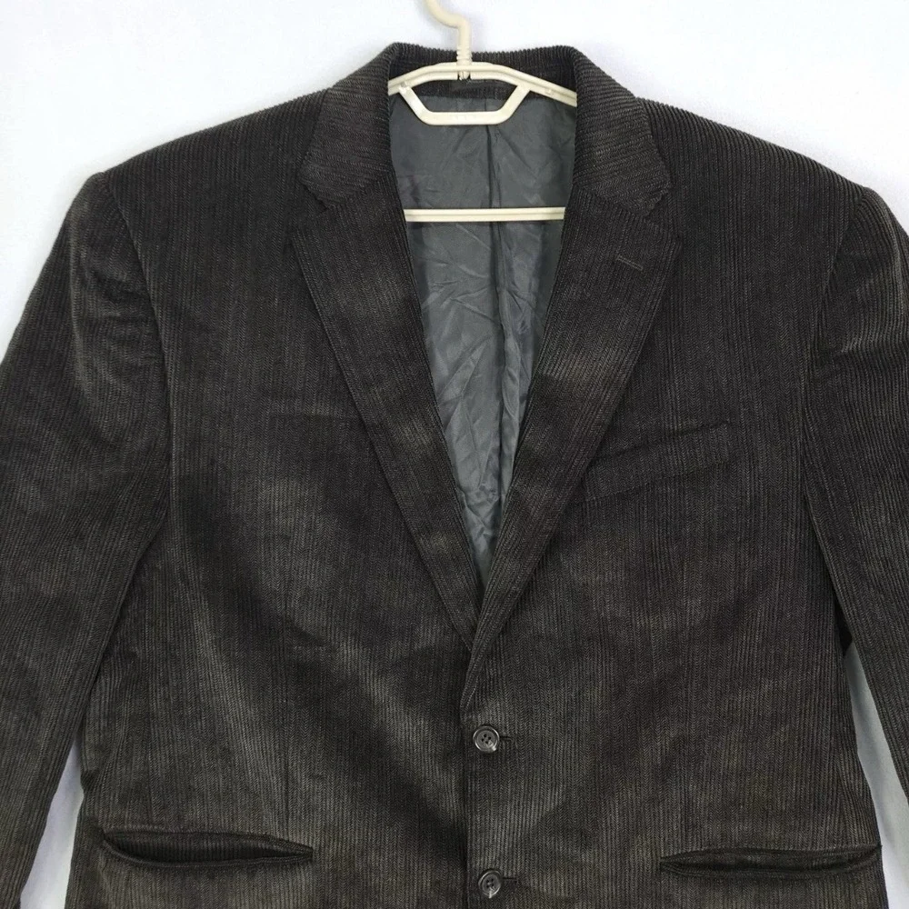 Chaps Ralph Lauren Sport Coat Mens 44R Brown Herringbone Corduroy Blazer Cotton